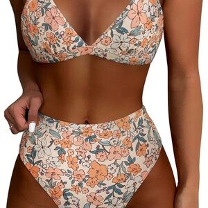 Floral High-Waisted Bikini Set triangles high cut push up size L/0067